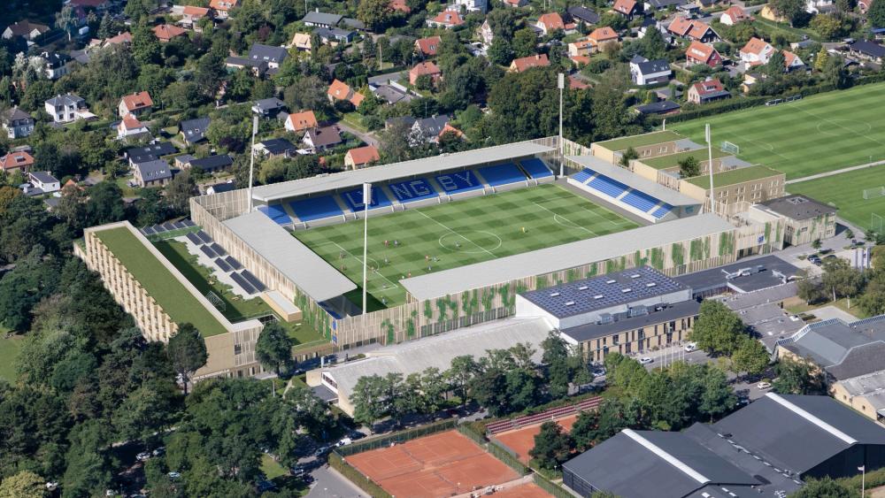 Visualisering af Lyngby Stadion set fra luften