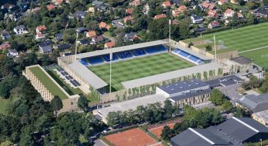 Visualisering af Lyngby Stadion set fra luften