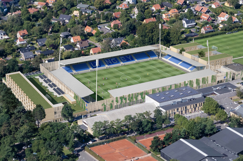 Visualisering af Lyngby Stadion set fra luften