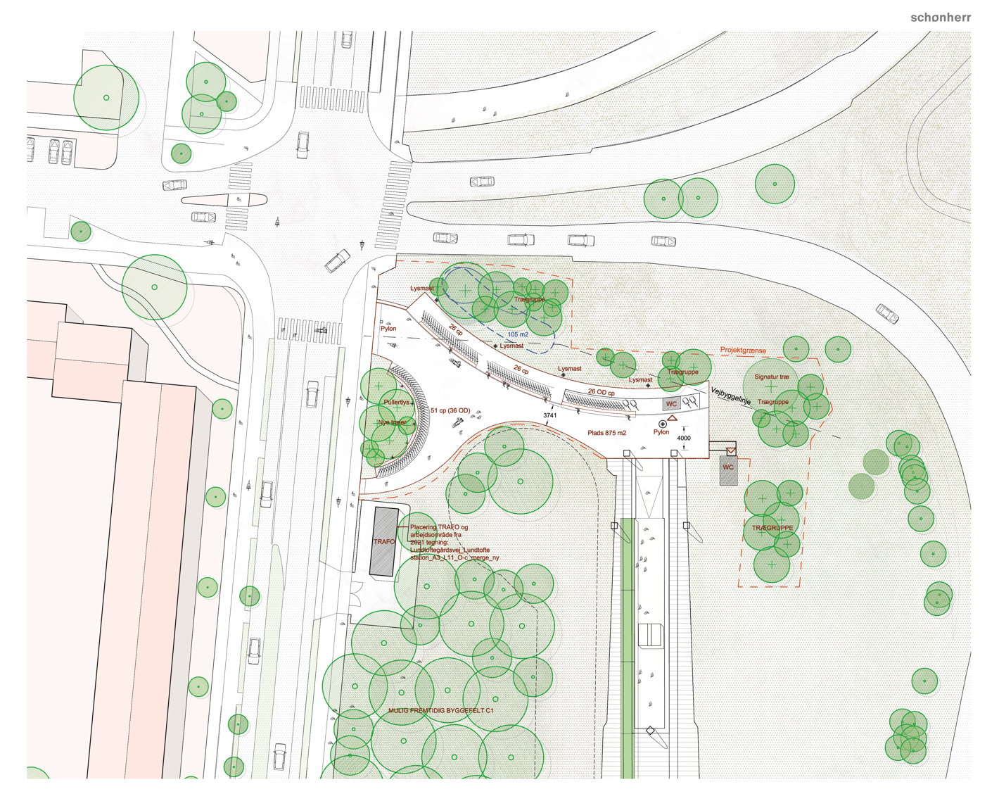 Oversigtsskitse af Lundtofte Stationsforplads