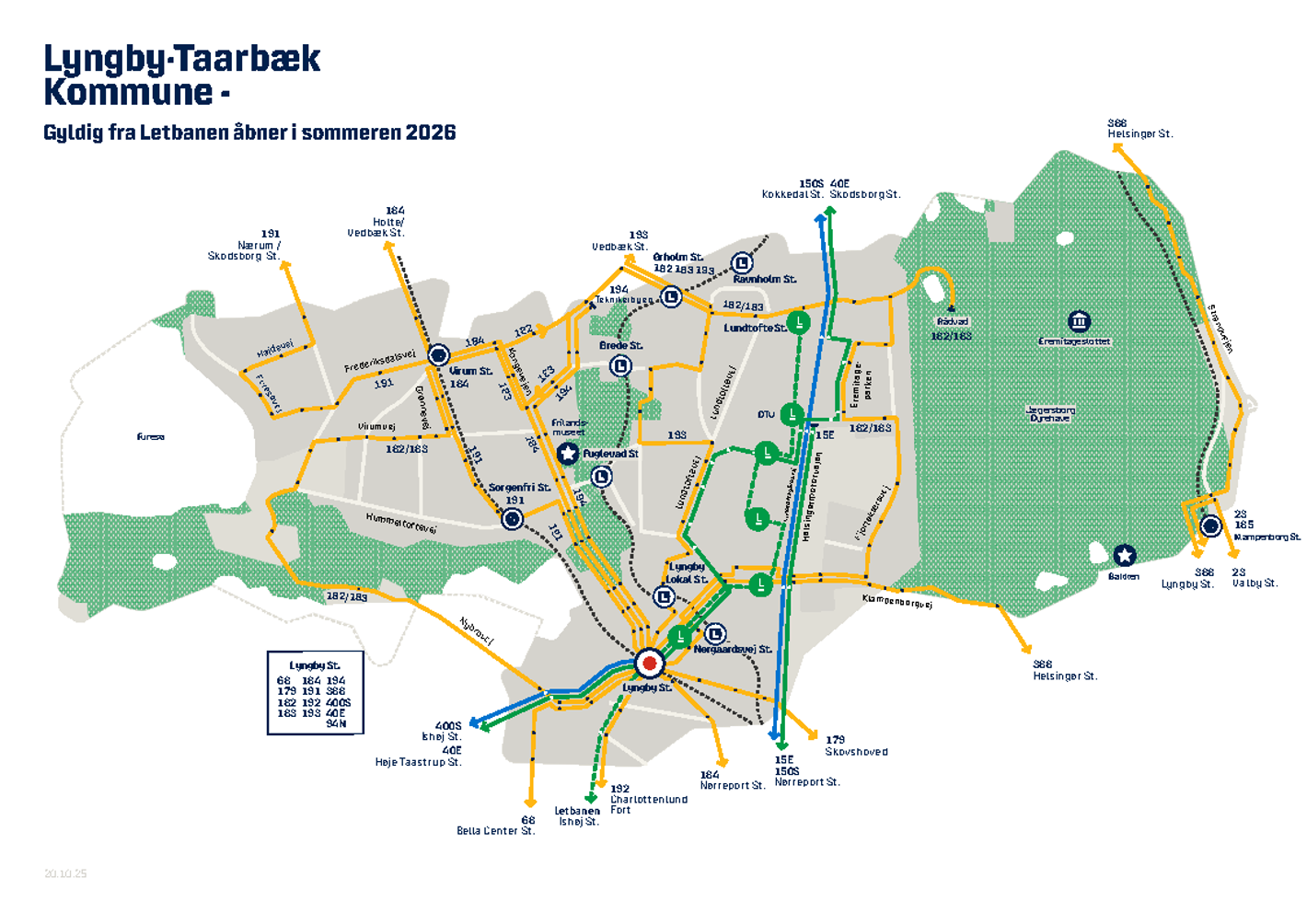 Kort over Lyngby-Taarbæk Kommunes busnet efter åbning af letbanen